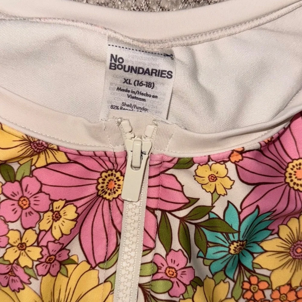 No Boundaries Girls Floral Long Sleeve One Piece Swimsuit XL 16-18 Rash Guard